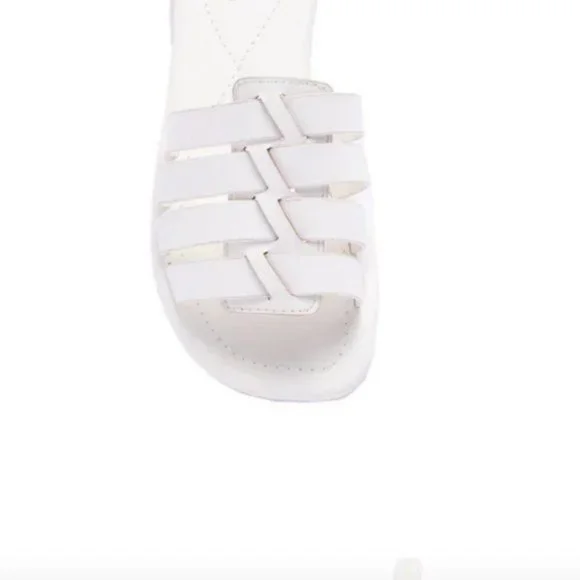 !! NEW !! Soft Vegan Leather Caged Slide Sandals in White - Picture 8 of 9